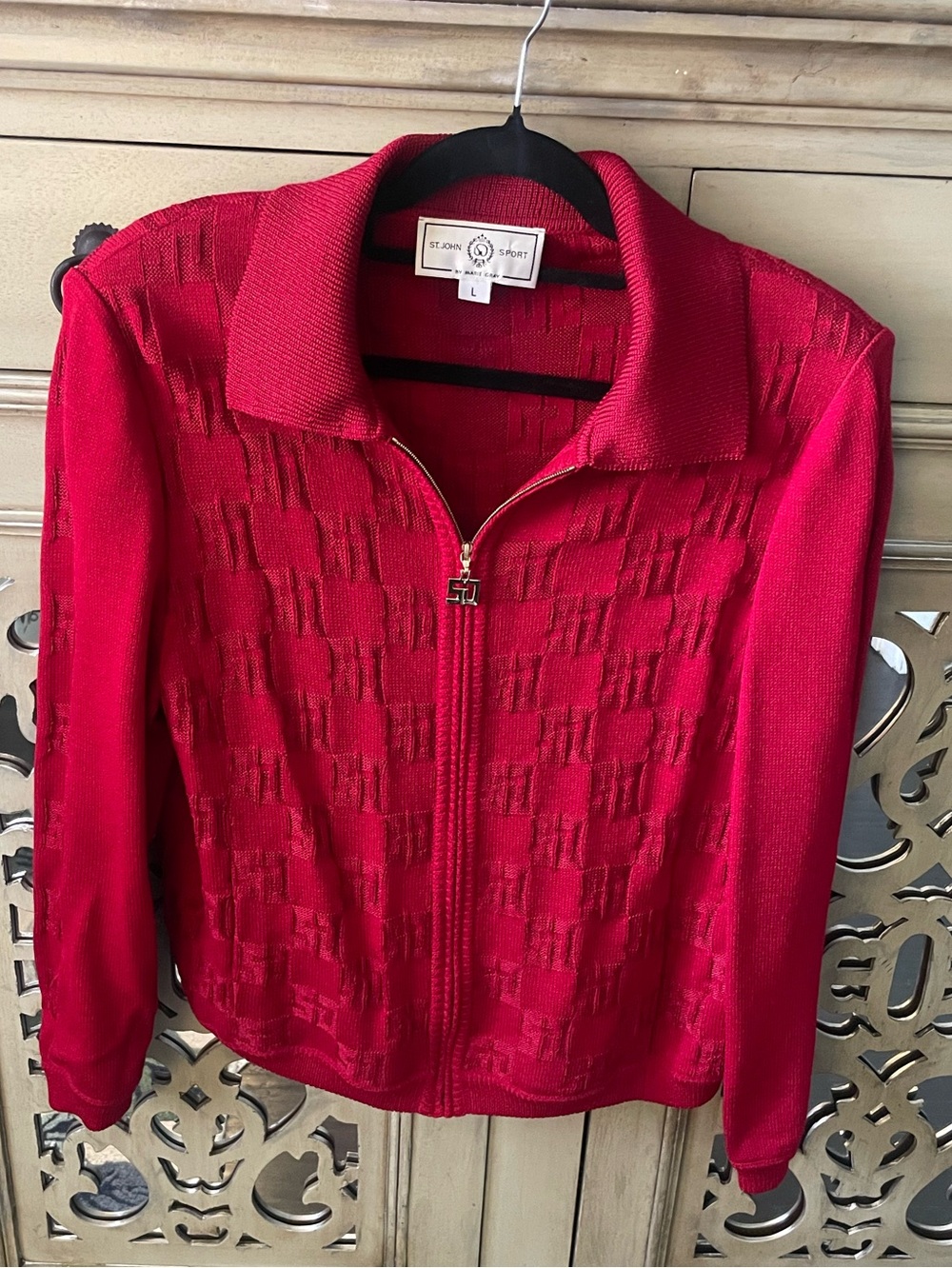 St. John Red Zip-Front Knit Blazer